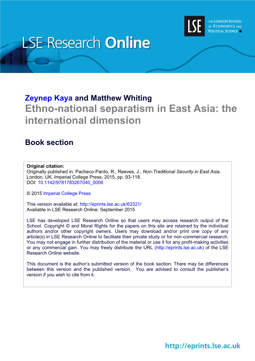 Ethno-National Separatism in East Asia: the International Dimension