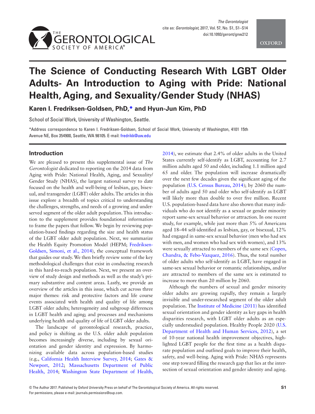 National Health, Aging, and Sexuality/Gender Study (NHAS) Karen I