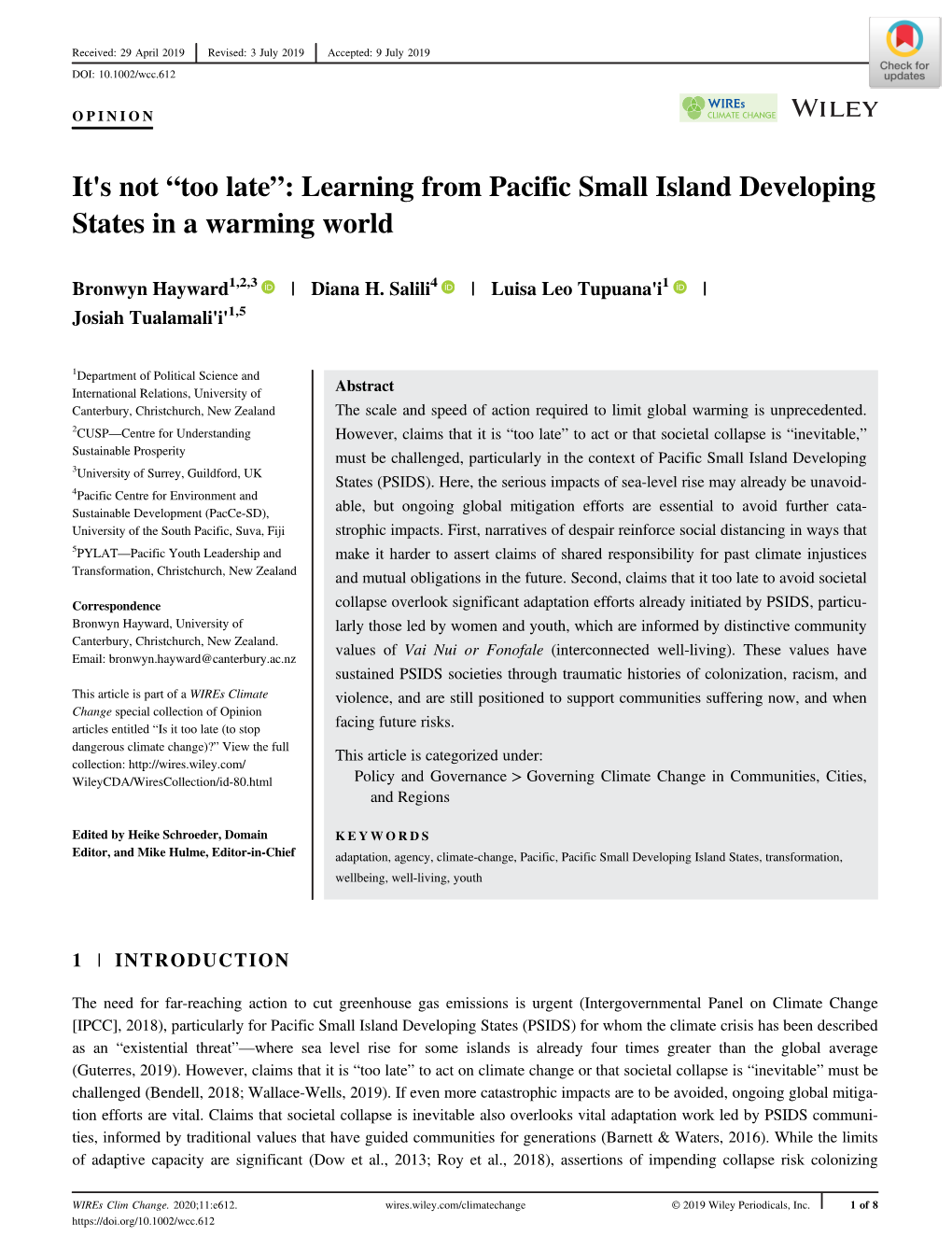 It's Not “Too Late”: Learning from Pacific Small Island Developing States in a Warming World