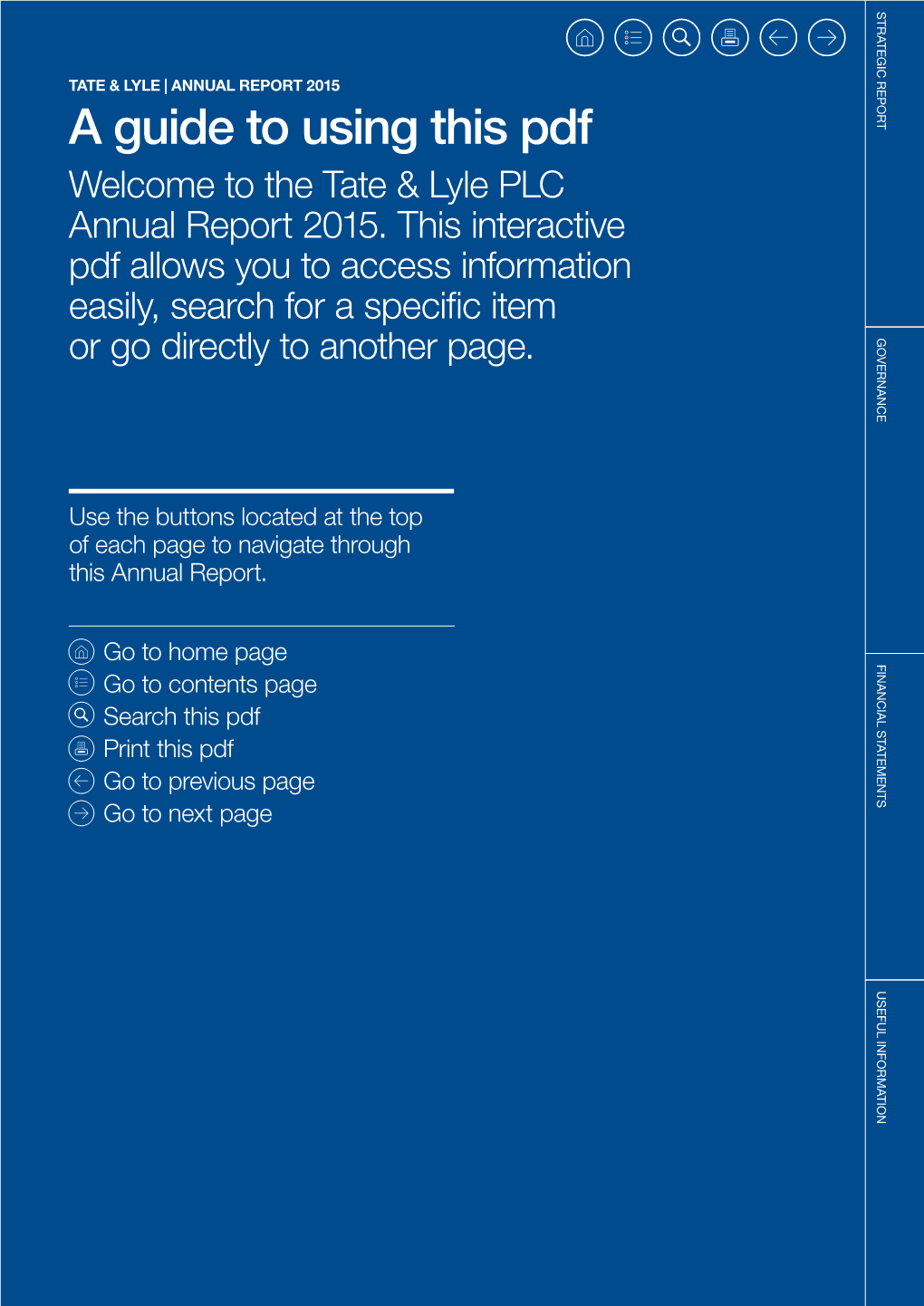 A Guide to Using This Pdf Welcome to the Tate & Lyle PLC Annual Report 2015