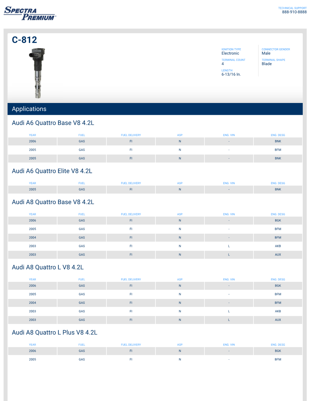 Applications Audi A6 Quattro Base V8 4.2L Audi A6