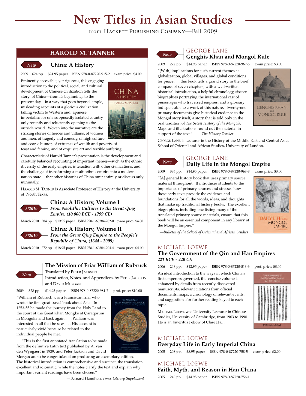 New Titles in Asian Studies from HACKETT PUBLISHING COMPANY—Fall 2009