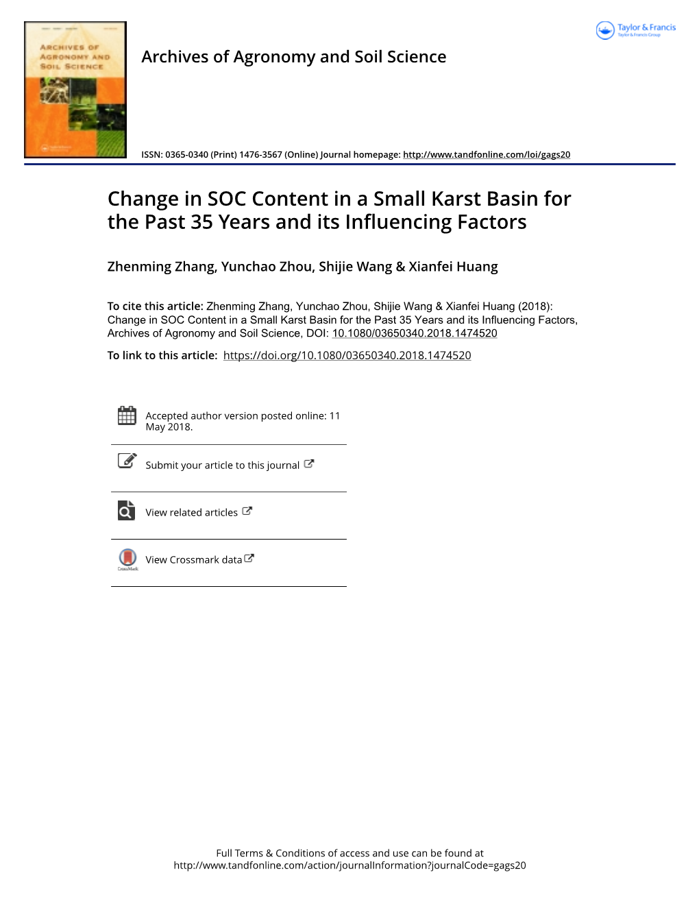 Change in SOC Content in a Small Karst Basin for the Past 35 Years and Its Influencing Factors