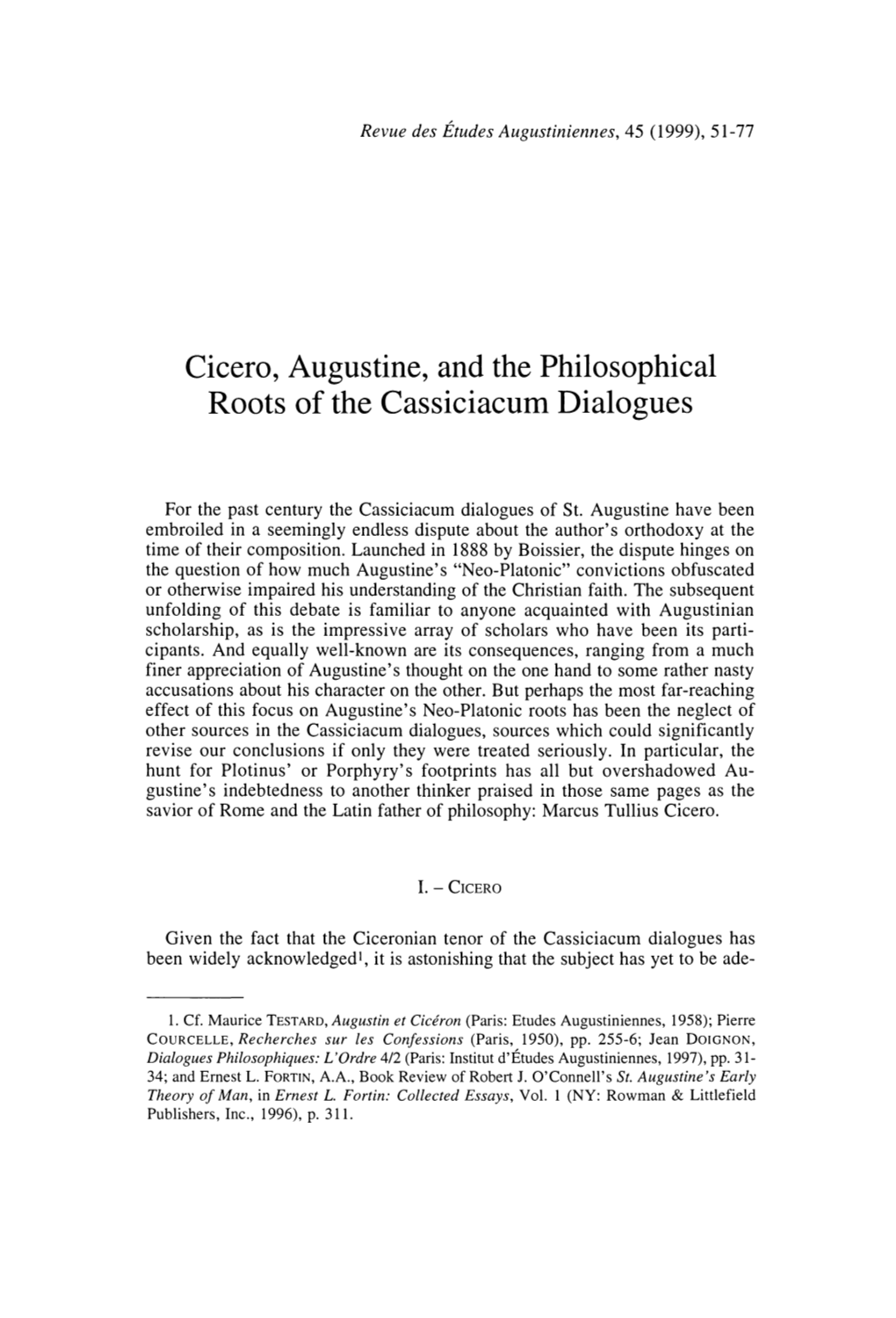 Cicero, Augustine, and the Philosophical Roots of the Cassiciacum Dialogues