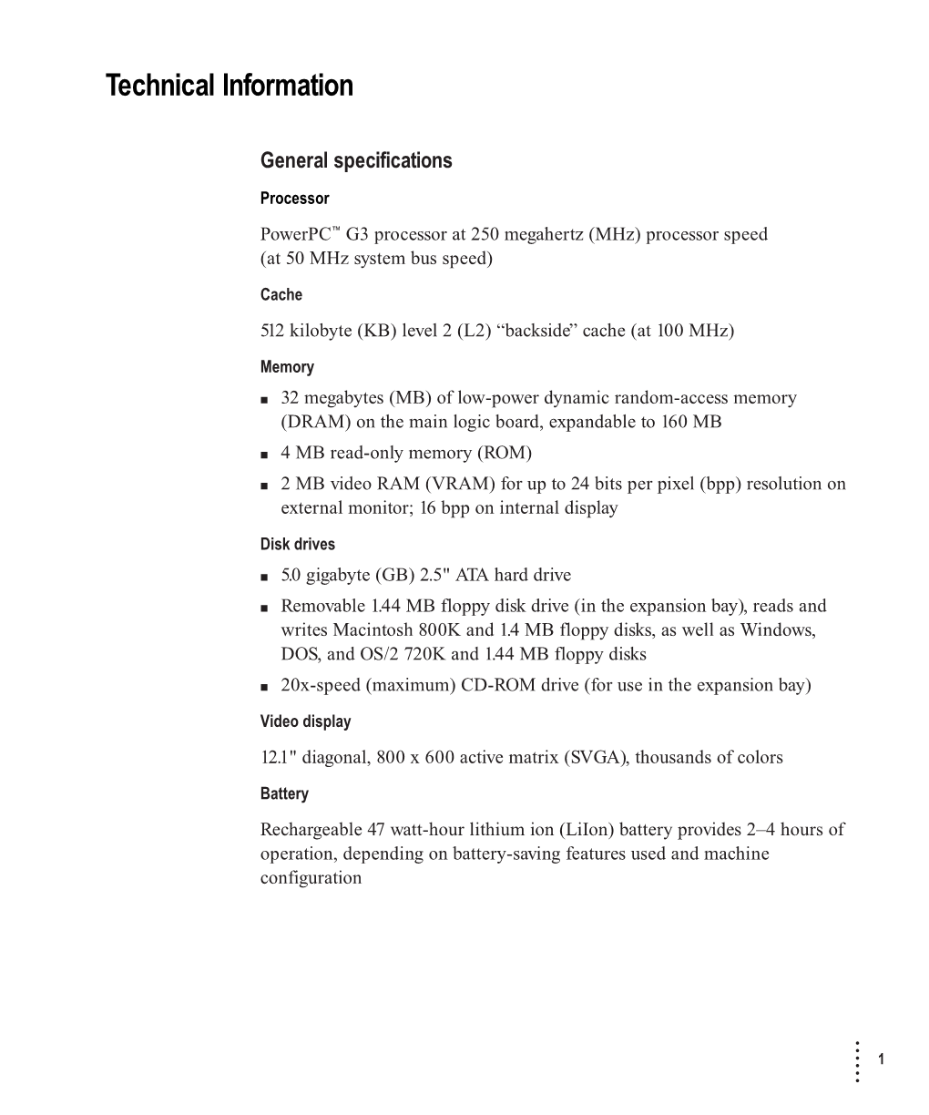 TI: Specs for Macintosh Powerbook G3 Computers