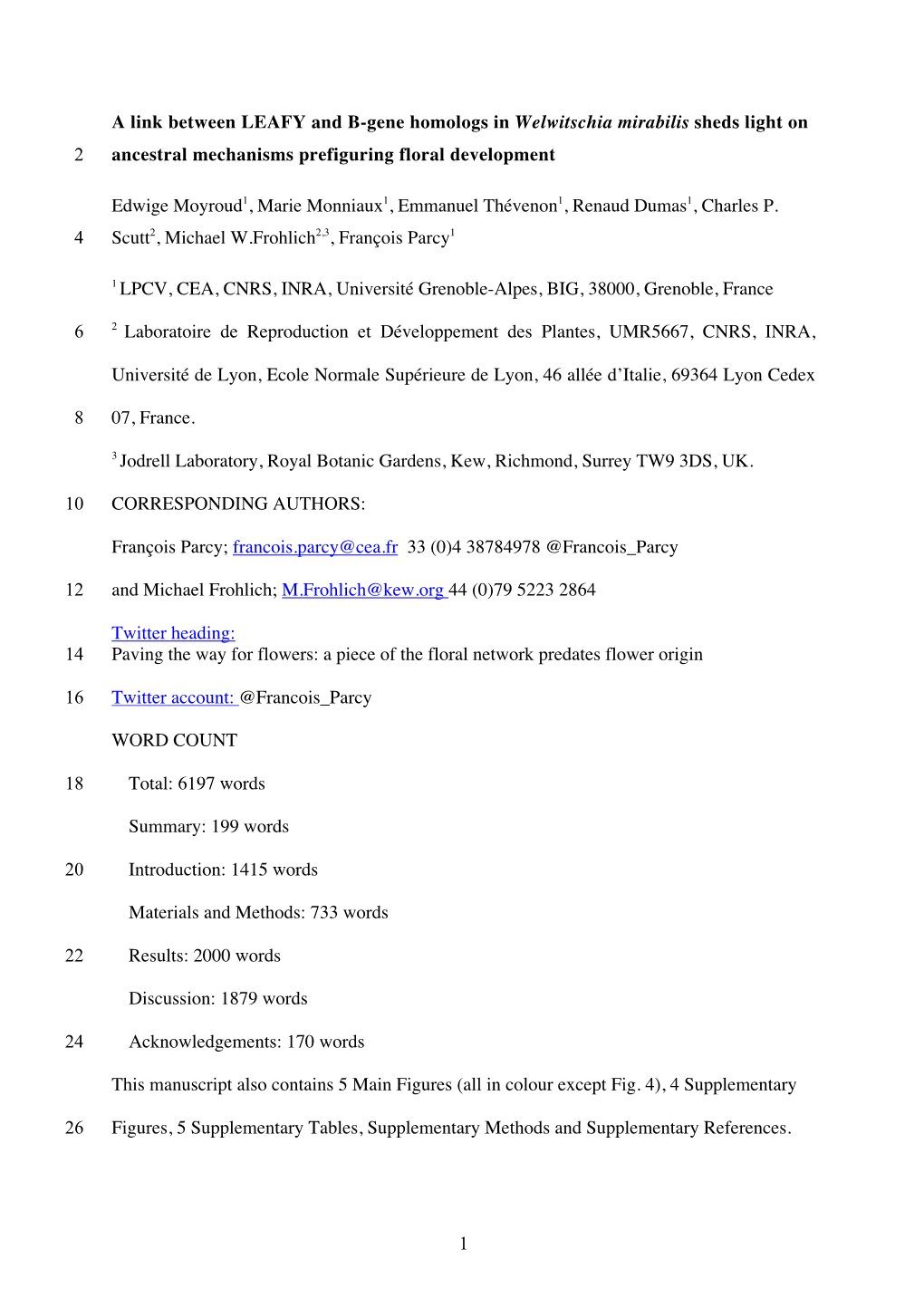 1 a Link Between LEAFY and B-Gene Homologs in Welwitschia Mirabilis