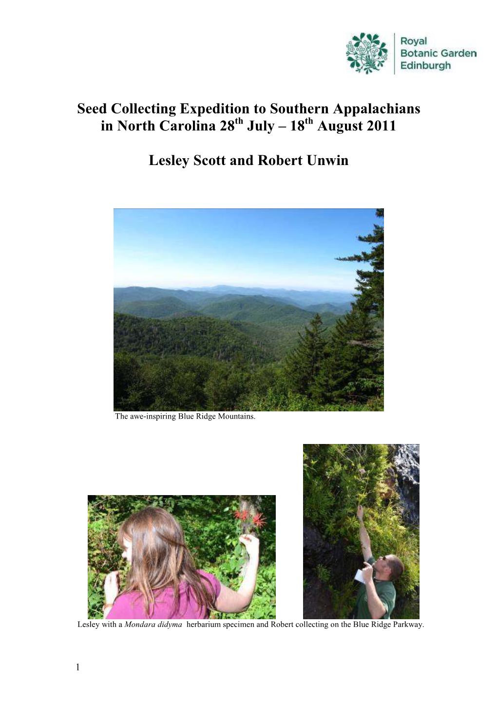 Seed Collecting Expedition to North Carolina 28Th July