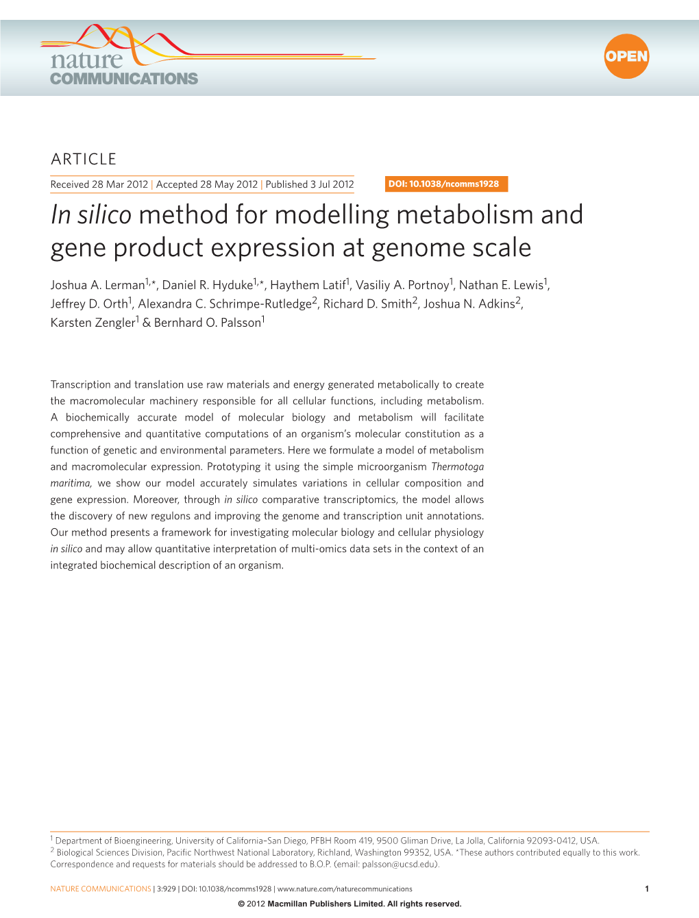 In Silico Method for Modelling Metabolism and Gene Pexpression