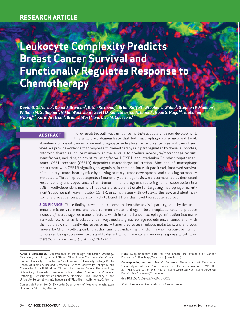 Leukocyte Complexity Predicts Breast Cancer Survival and Functionally Regulates Response To