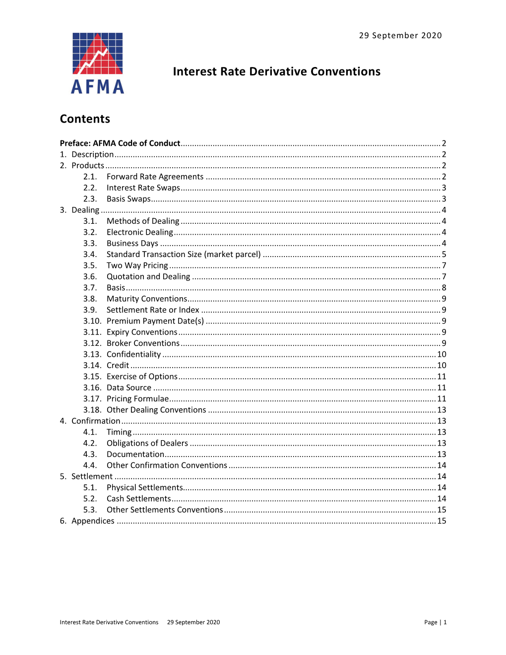 Interest Rate Derivative Conventions Contents