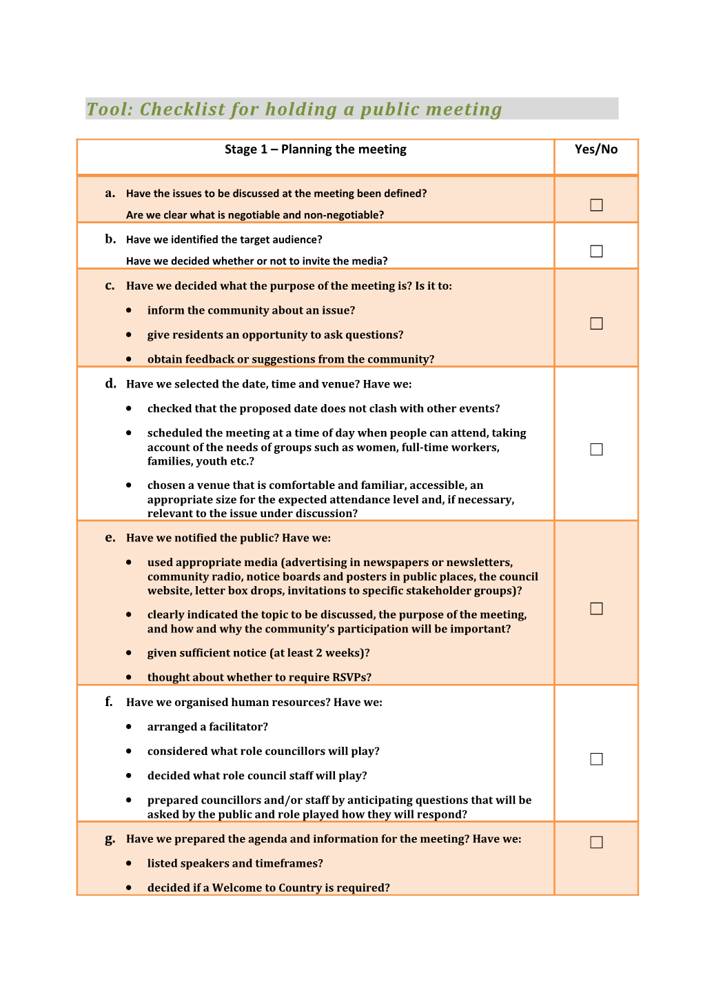 Tool: Checklist for Holding a Public Meeting