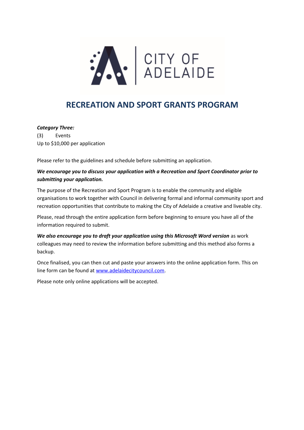 Recreation and Sport Grants Program