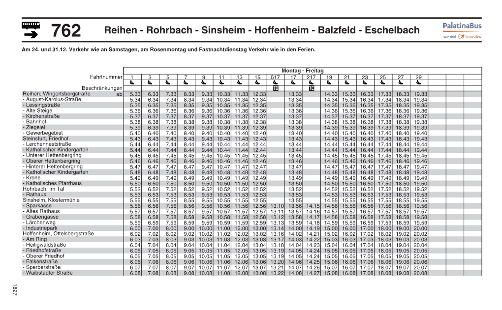 762 Reihen - Rohrbach - Sinsheim - Hoffenheim - Balzfeld - Eschelbach