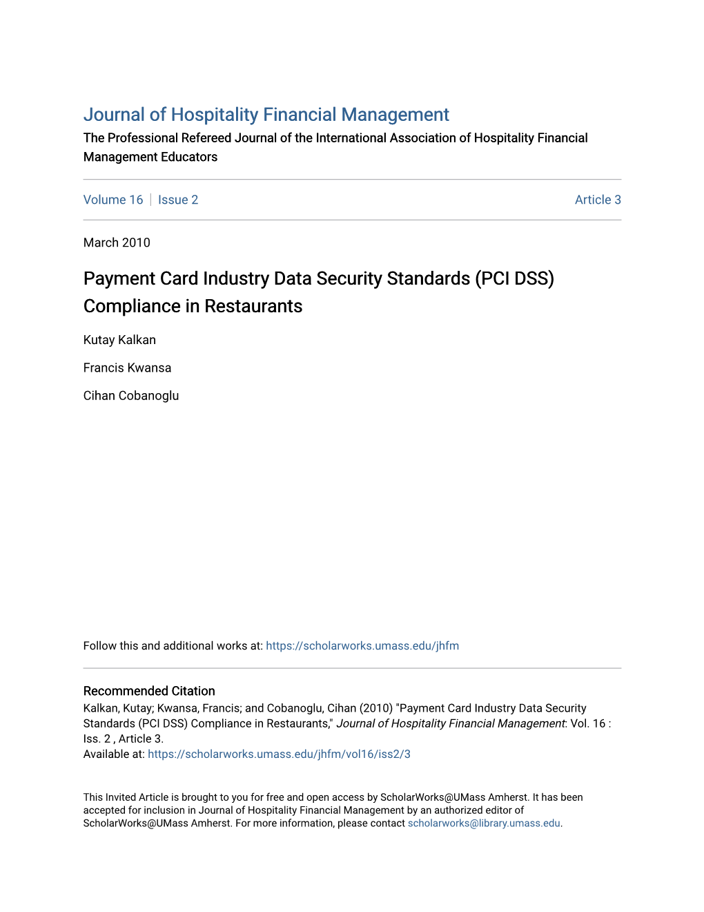 Payment Card Industry Data Security Standards (PCI DSS) Compliance in Restaurants