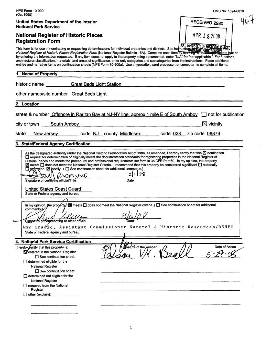 APR 1 8 2008 Registration Form IUA This Form Is for Use in Nominating Or Requesting Determinations for Individual Properties and Districts