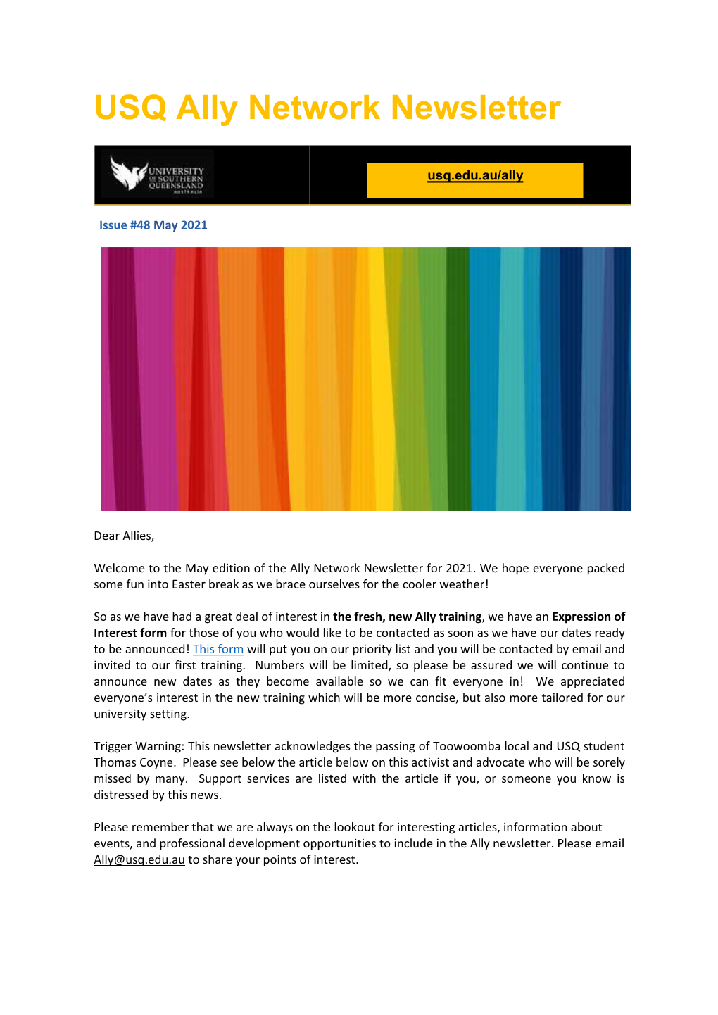 USQ Ally Network Newsletter