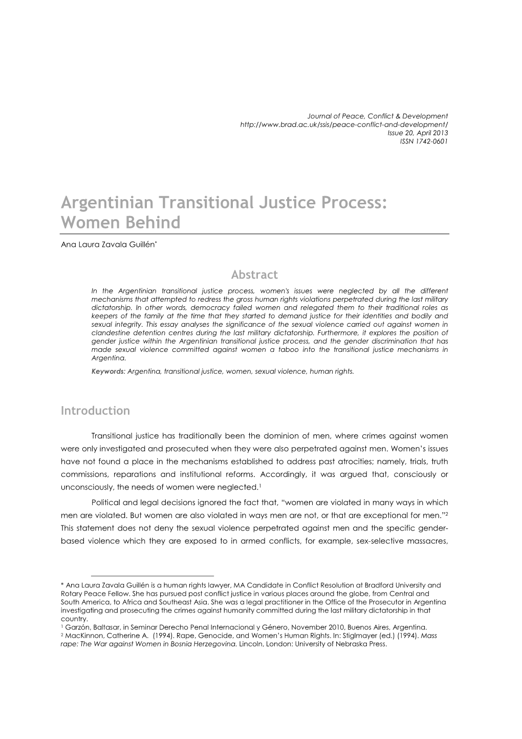 Argentinian Transitional Justice Process: Women Behind