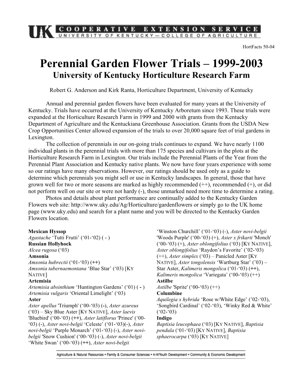 Perennial Garden Flower Trials 1999-2003