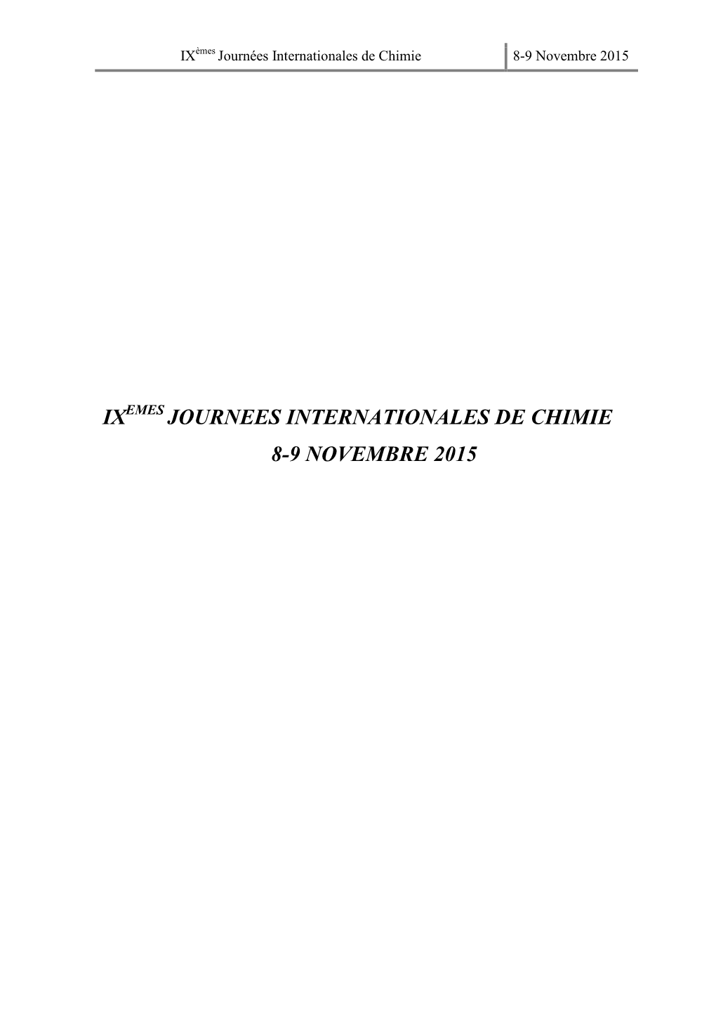 Ix Journees Internationales De Chimie 8-9 Novembre 2015
