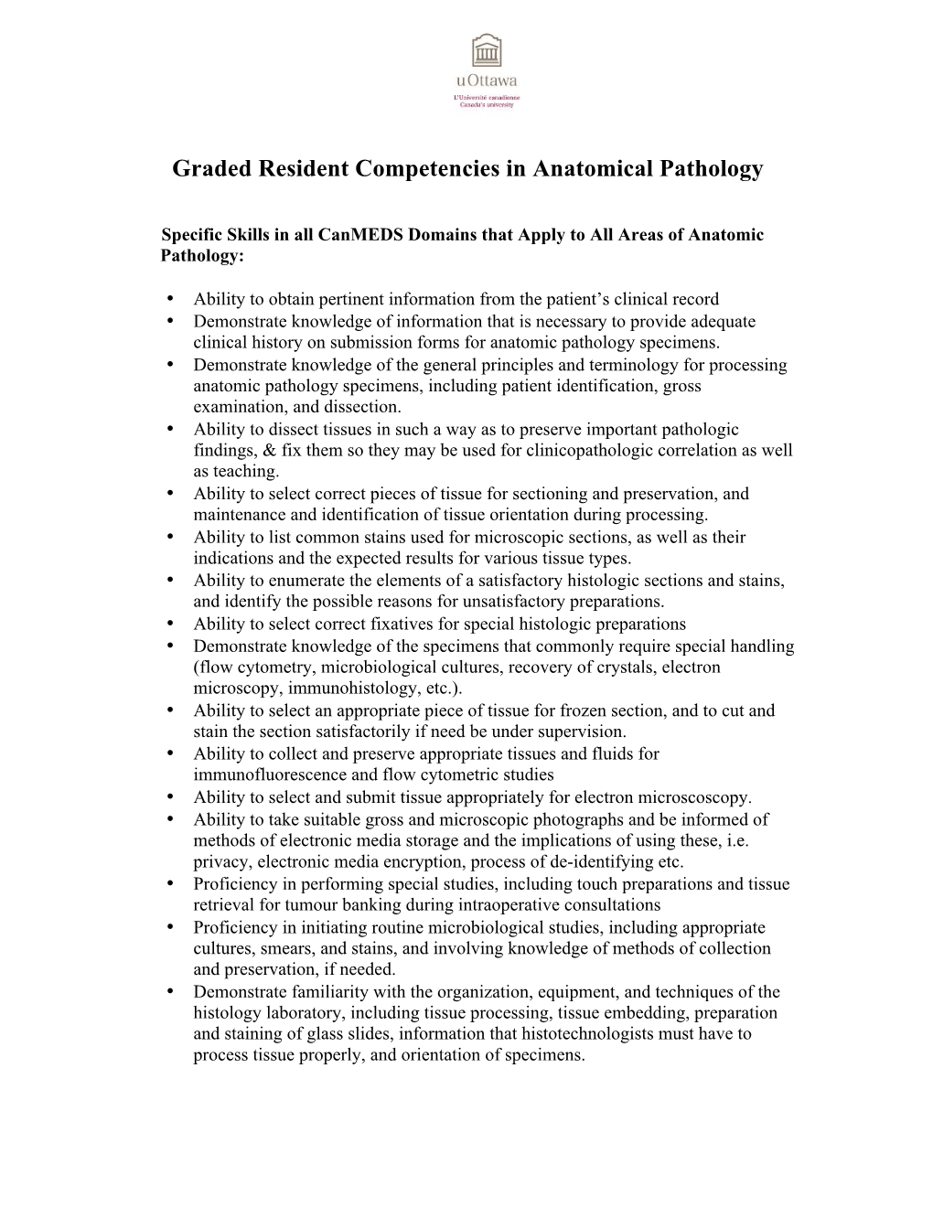 Graded Resident Competencies in Anatomical Pathology