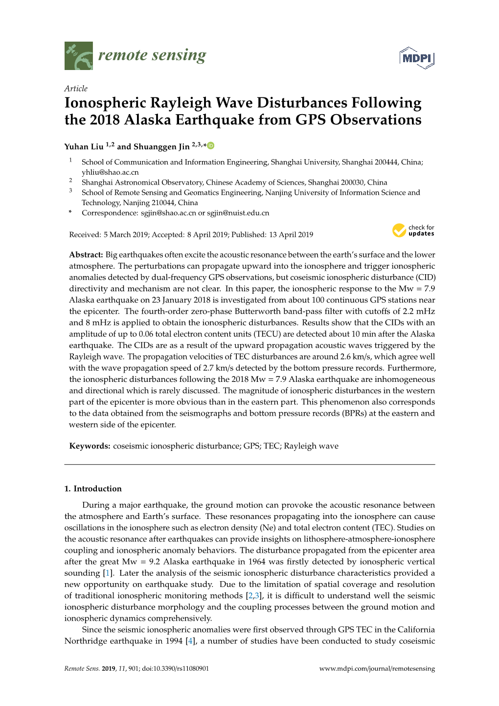 Ionospheric Rayleigh Wave Disturbances Following the 2018 Alaska Earthquake from GPS Observations