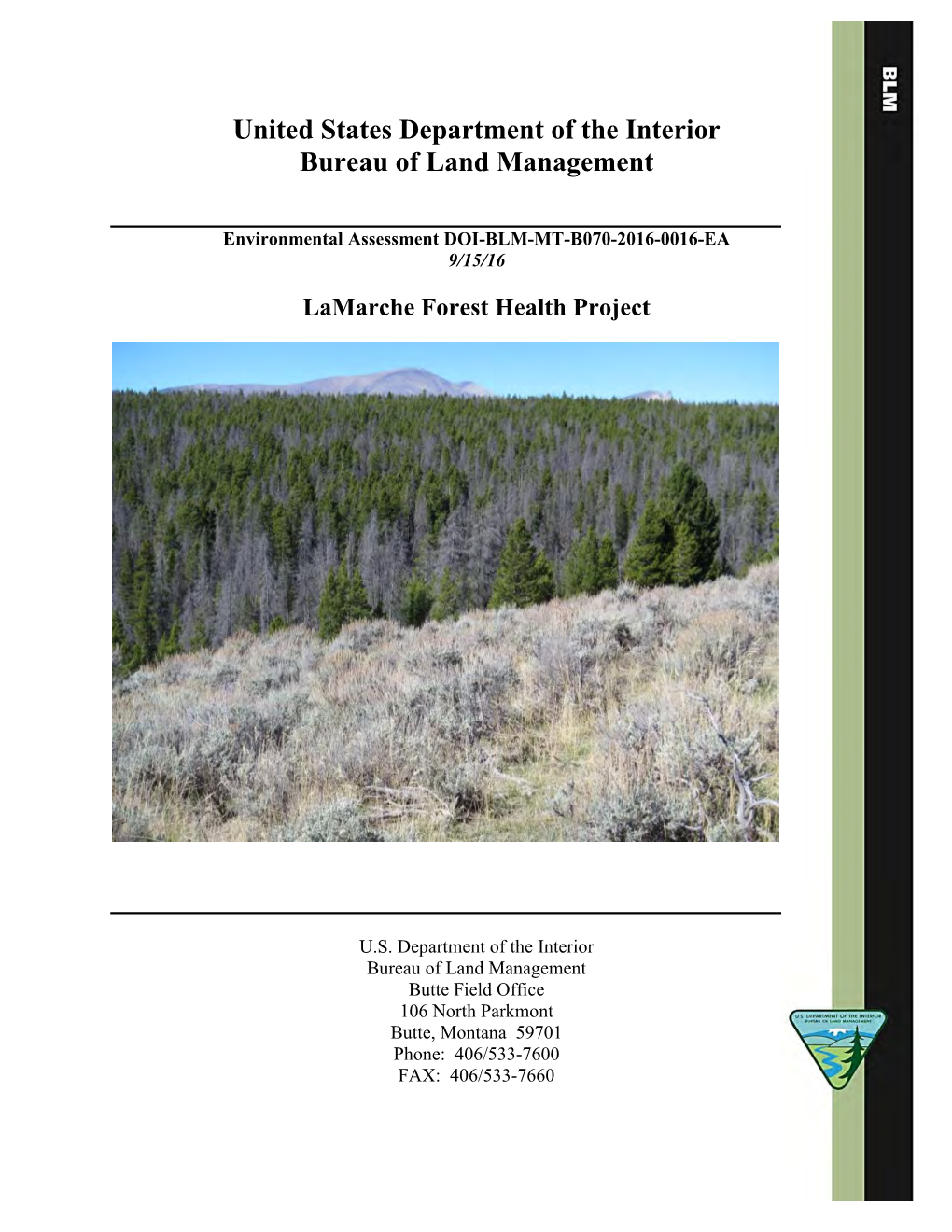 Bureau of Land Management Environmental Assessment For