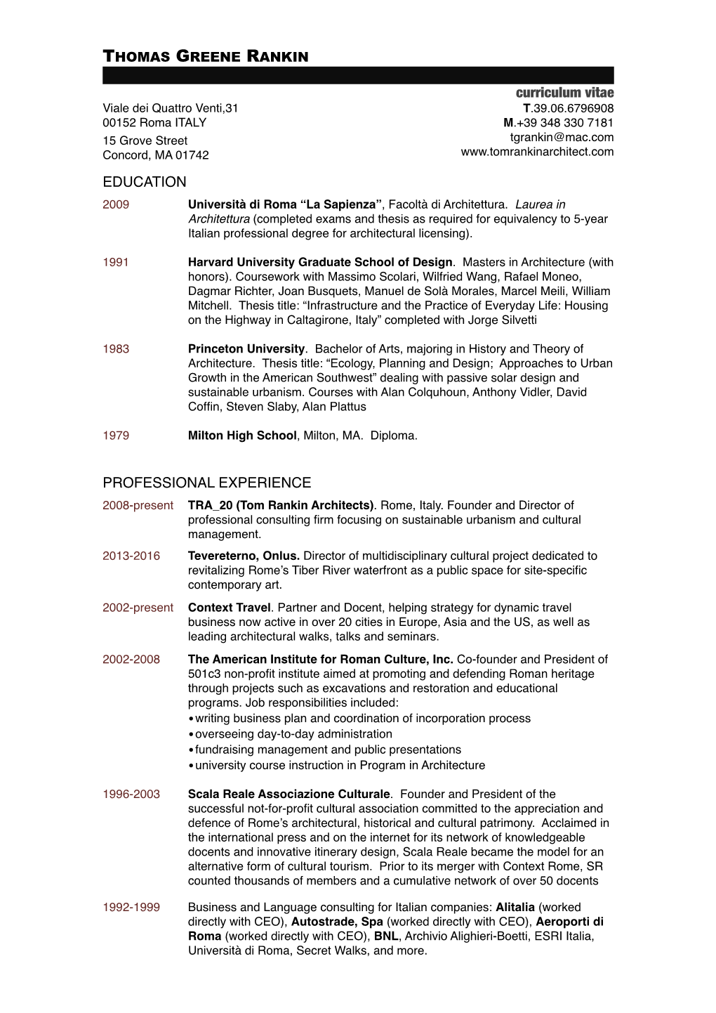 Curriculum Vitae EDUCATION PROFESSIONAL EXPERIENCE