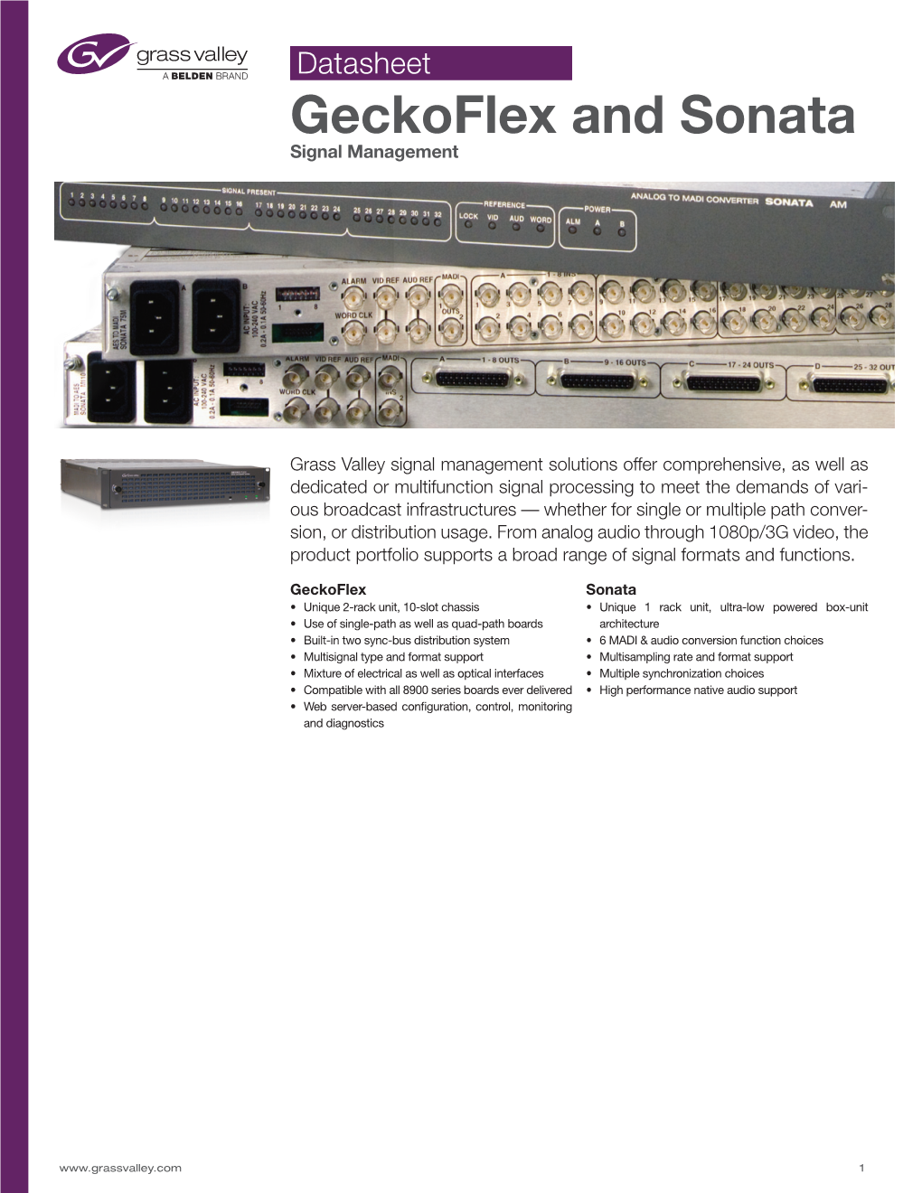 Geckoflex and Sonata: Signal Management Datasheet