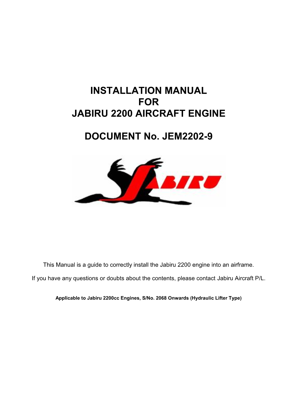 Installation Manual for Jabiru 2200 Aircraft Engine