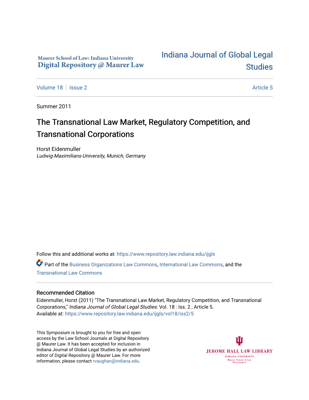 The Transnational Law Market, Regulatory Competition, and Transnational Corporations