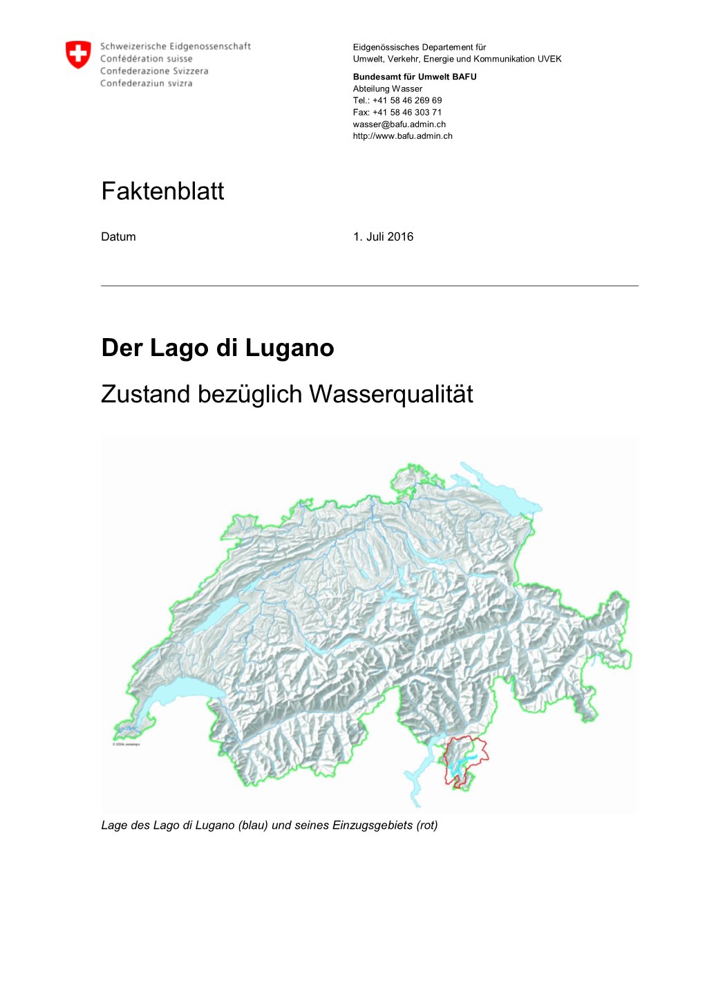 Faktenblatt Der Lago Di Lugano Zustand Bezüglich Wasserqualität