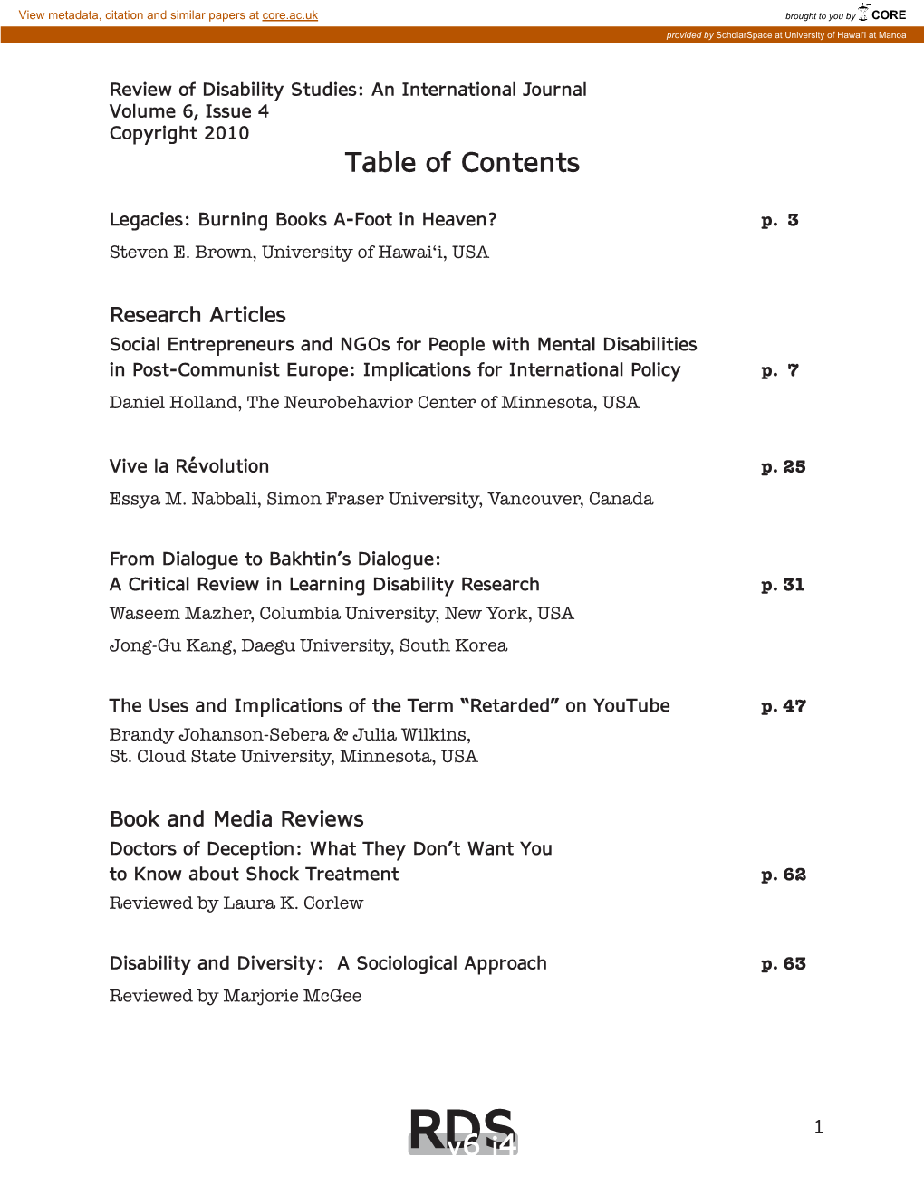 Table of Contents