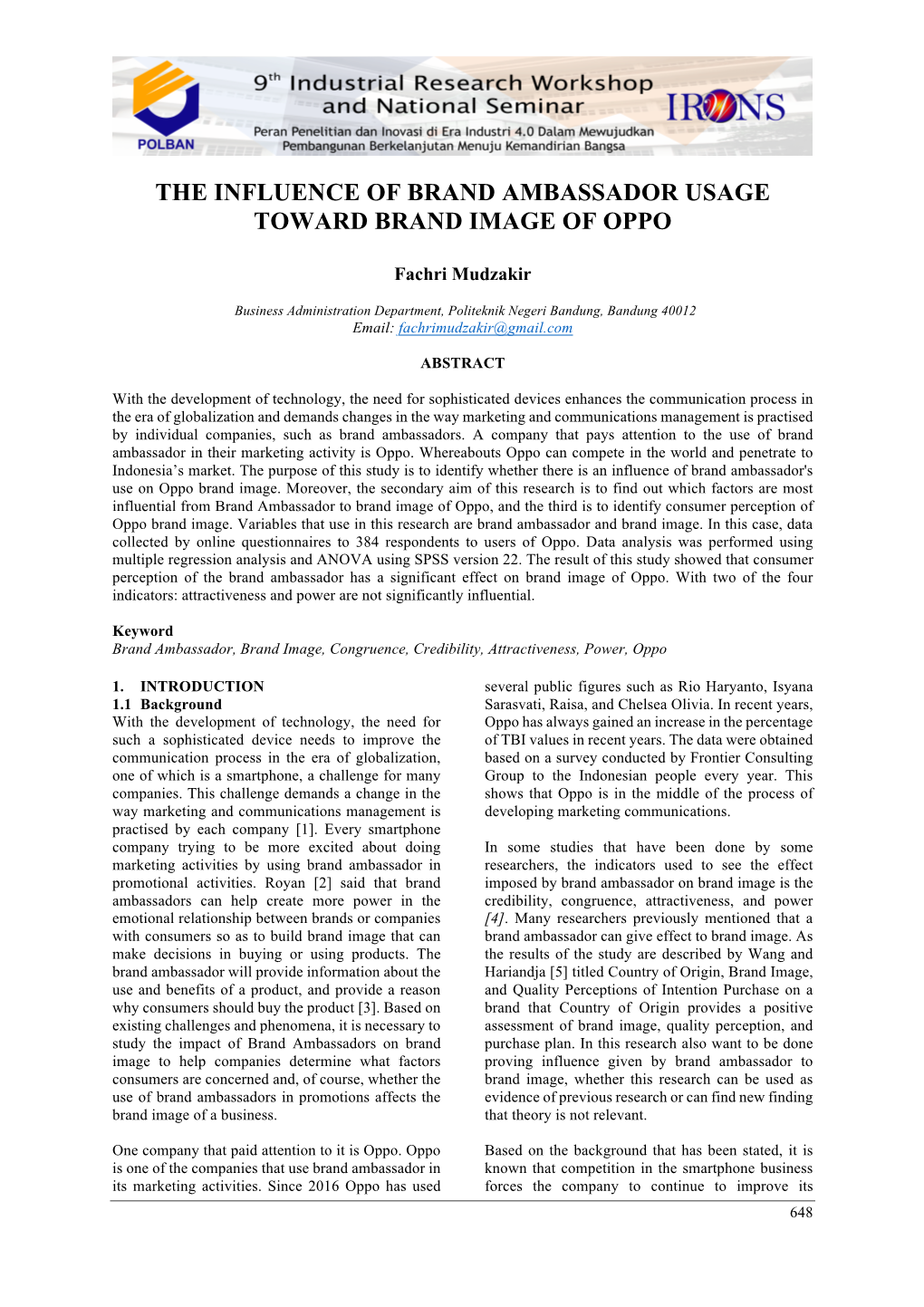 The Influence of Brand Ambassador Usage Toward Brand Image of Oppo