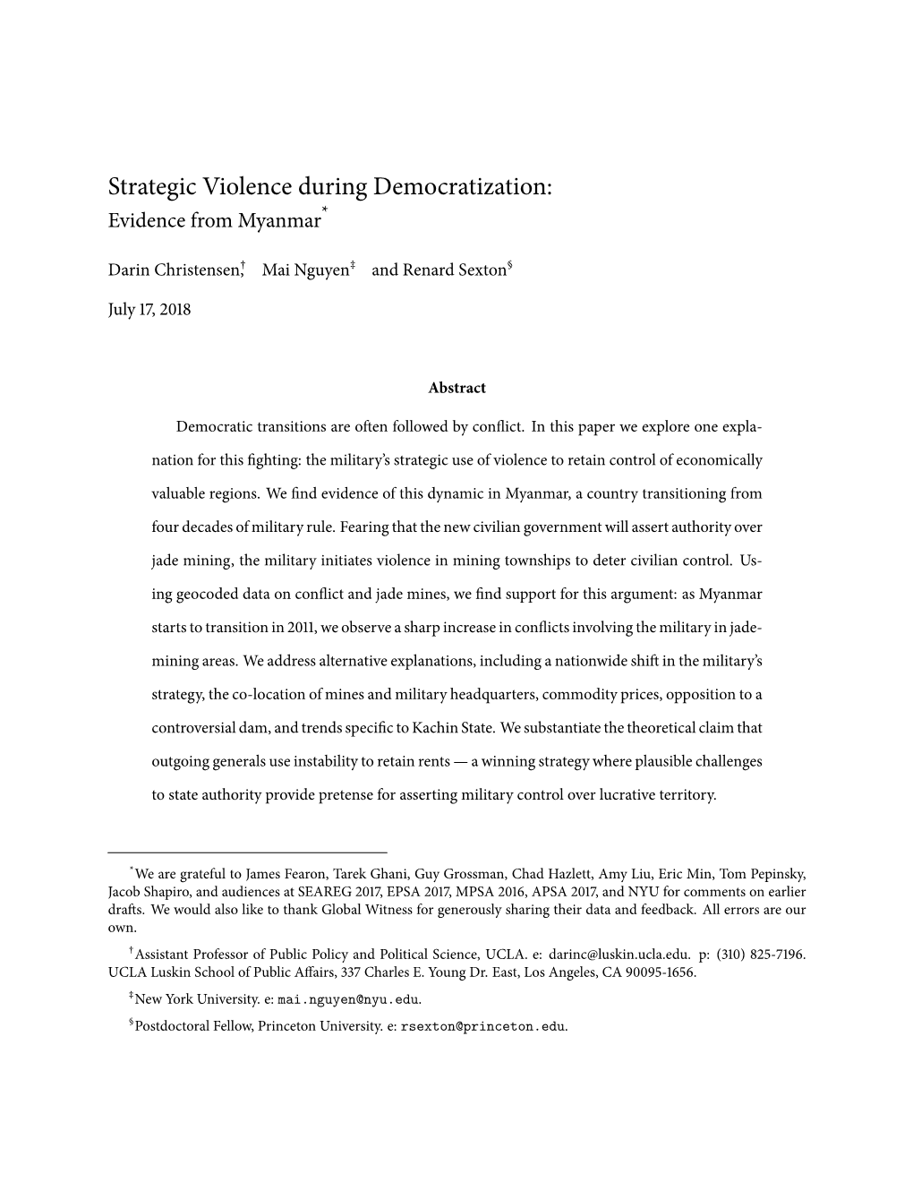 Strategic Violence During Democratization: Evidence from Myanmar*