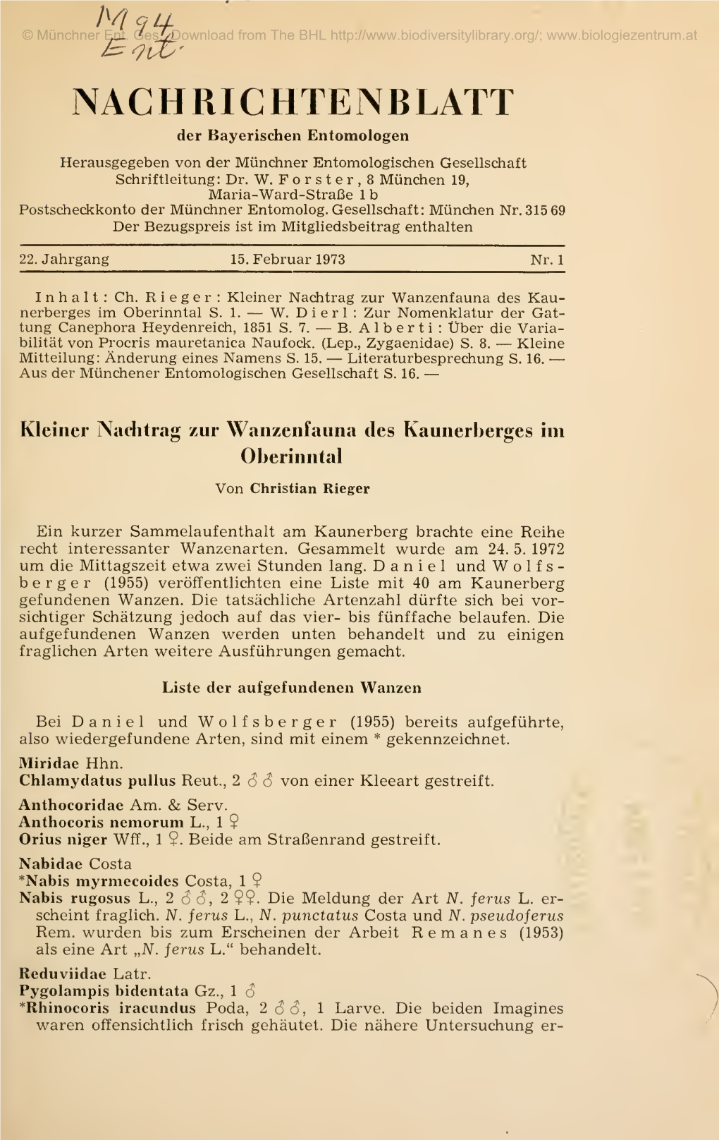 NACHRICHTENBLATT Der Bayerischen Entomologen