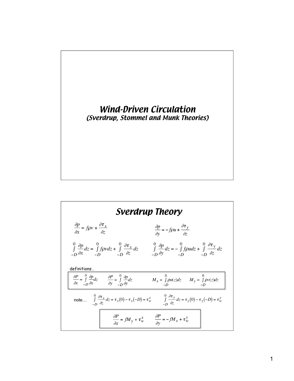 Wind-Driven Circulation Sverdrup Theory