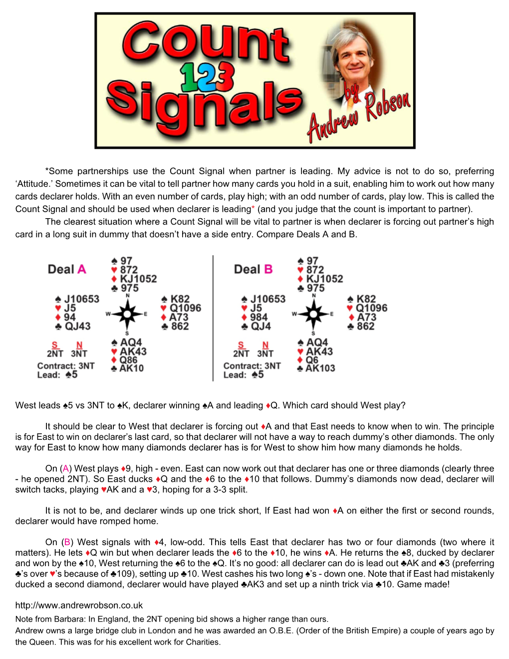 *Some Partnerships Use the Count Signal When Partner Is Leading