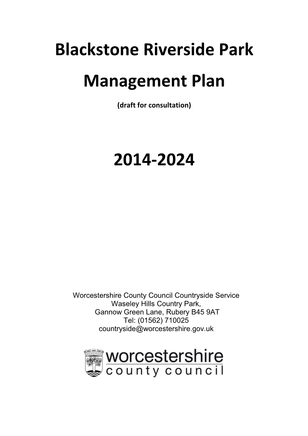 Blackstone Riverside Park Management Plan 2014 - 2024