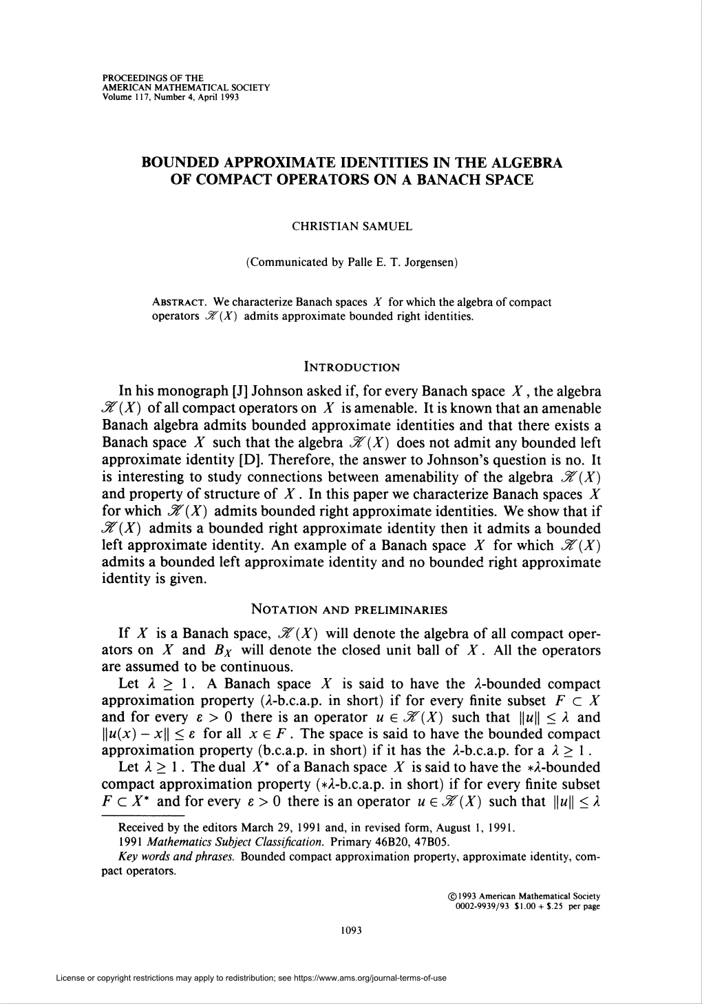 Bounded Approximate Identities in the Algebra of Compact Operators on a Banach Space