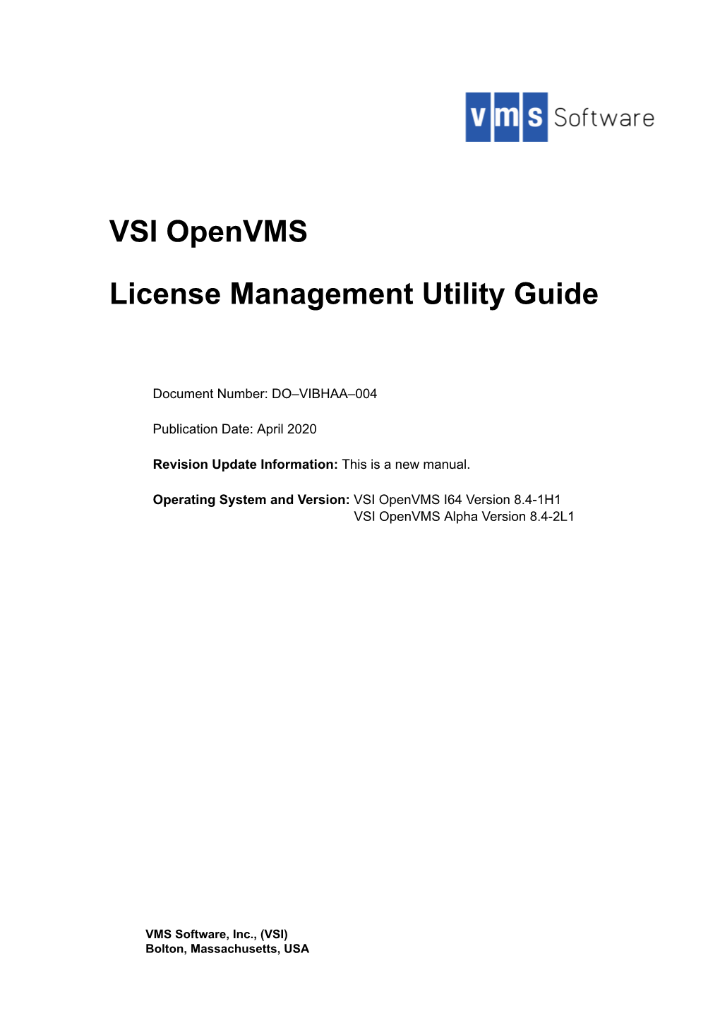 VSI Openvms License Management Utility Guide