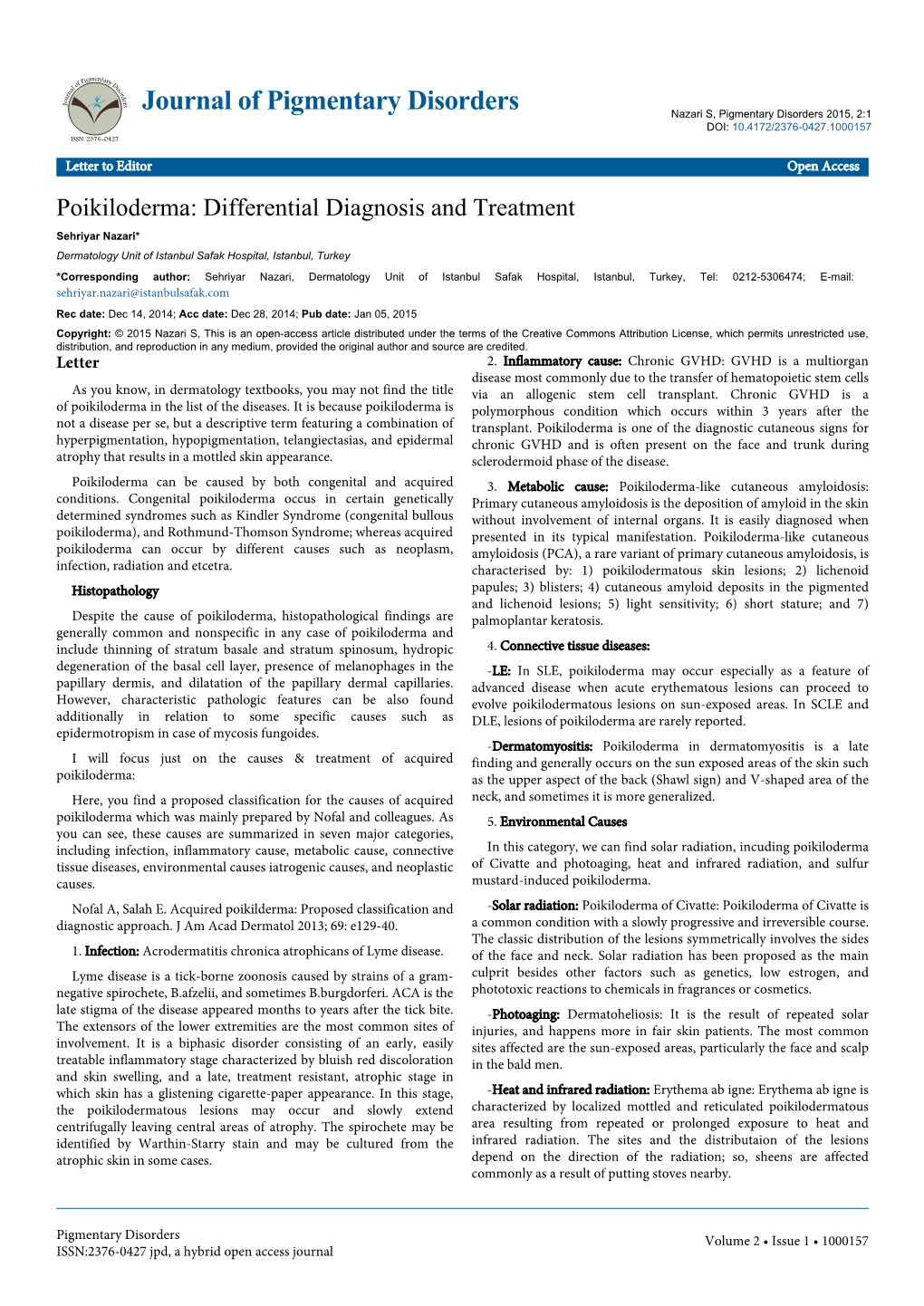 Poikiloderma: Differential Diagnosis and Treatment