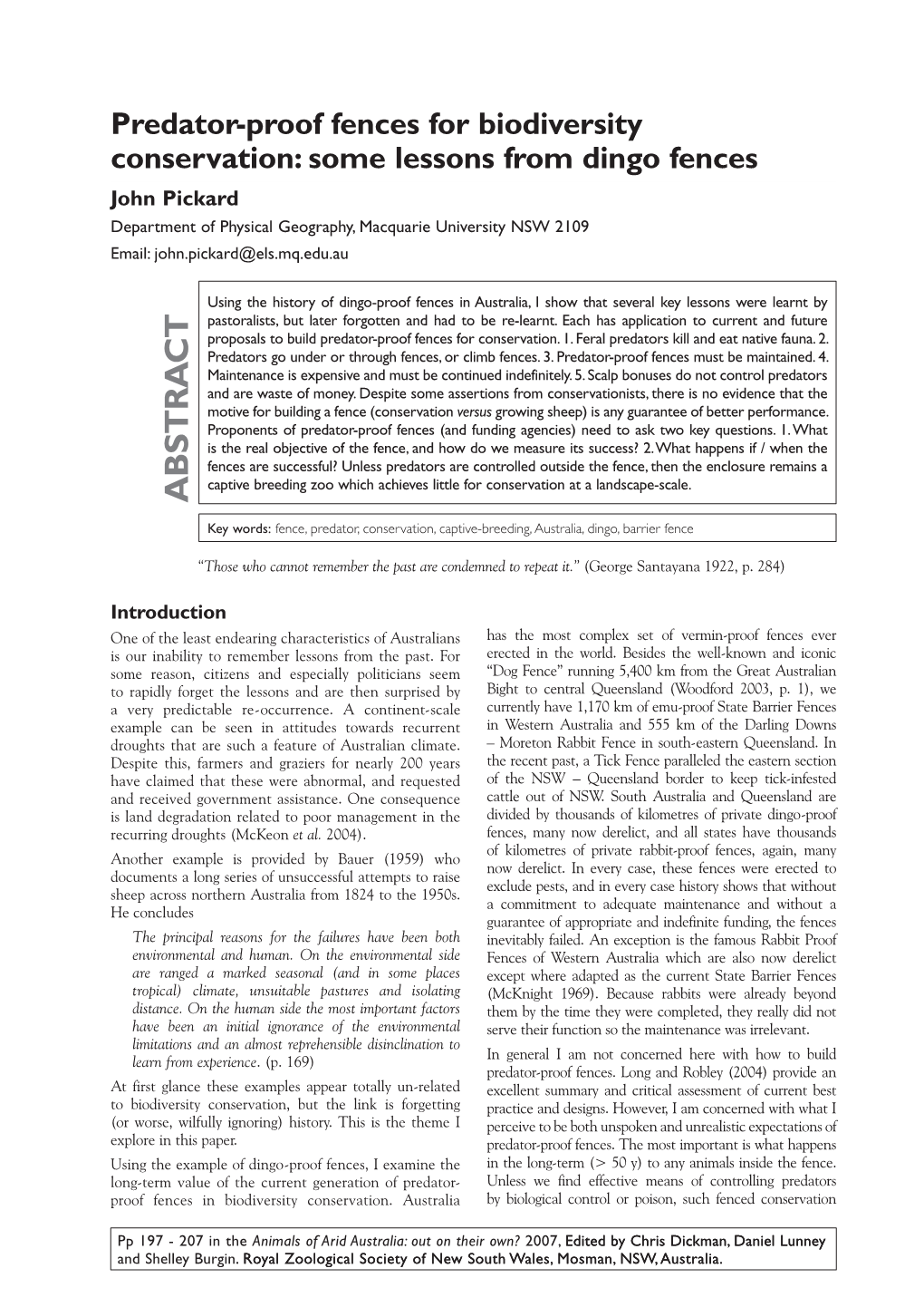 Predator-Proof Fences for Biodiversity Conservation: Some Lessons from Dingo Fences