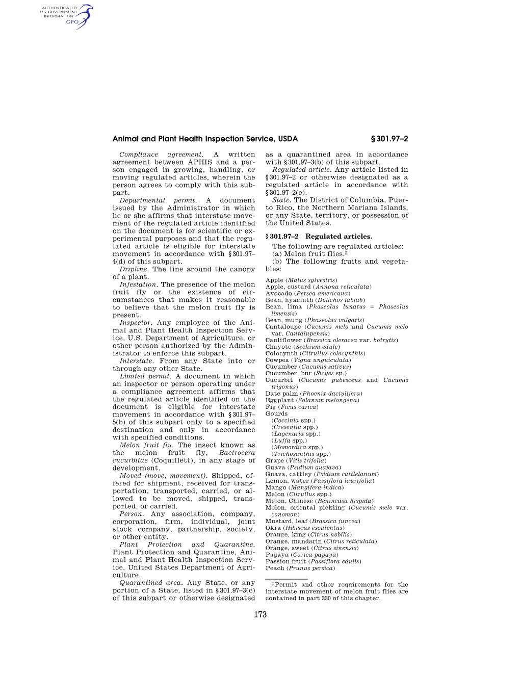 Animal and Plant Health Inspection Service, USDA § 301.97–2