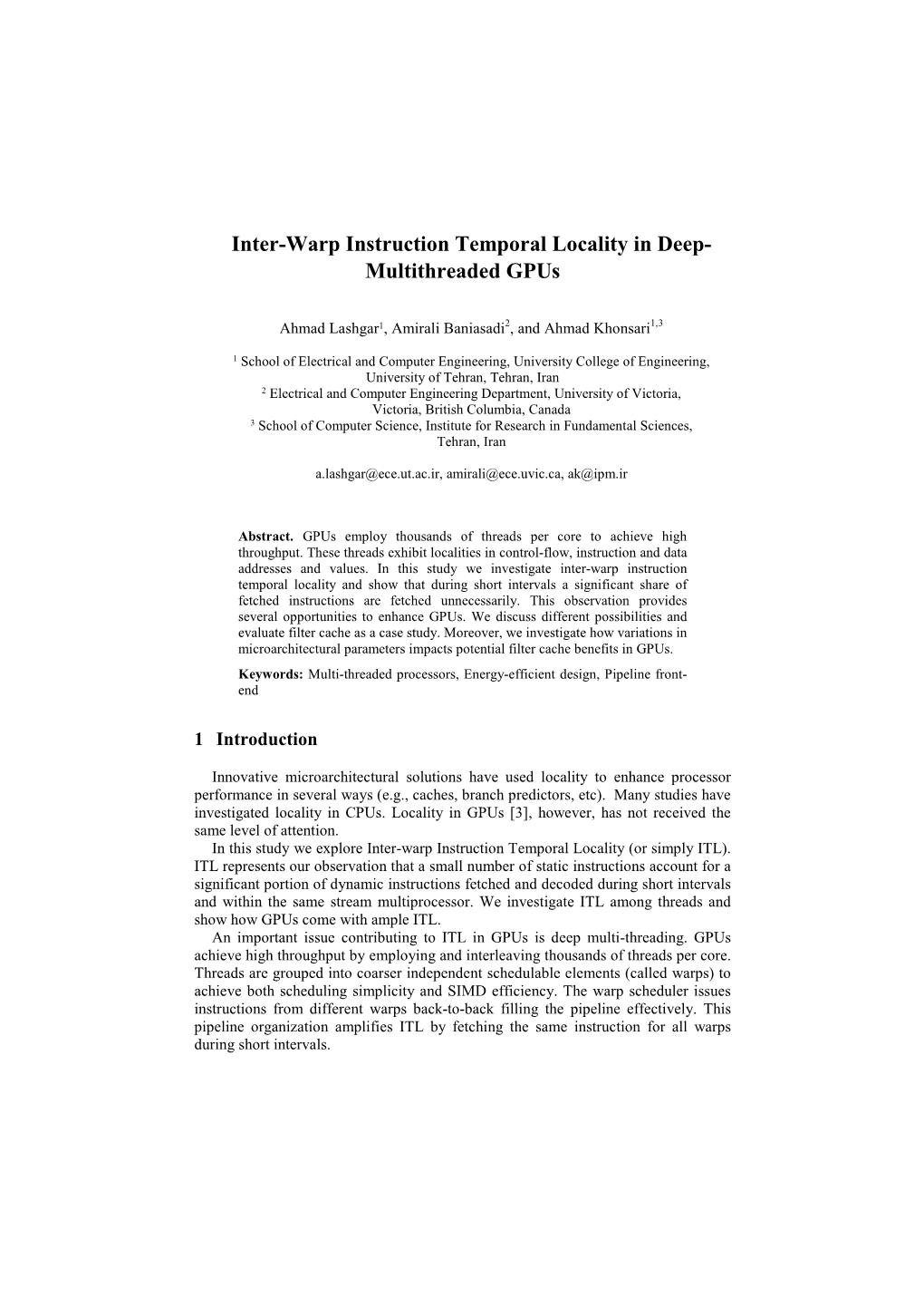 Inter-Warp Instruction Temporal Locality in Deep- Multithreaded Gpus