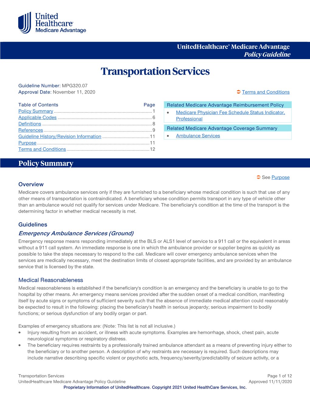 Transportation Services – Medicare Advantage Policy Guideline