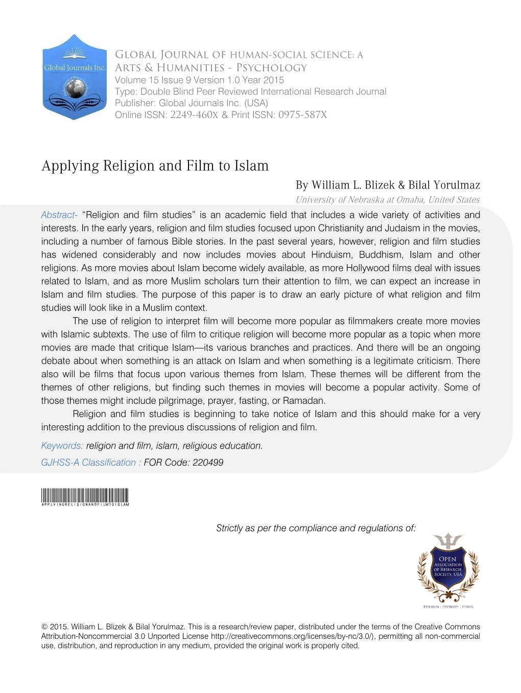 Applying Religion and Film to Islam by William L