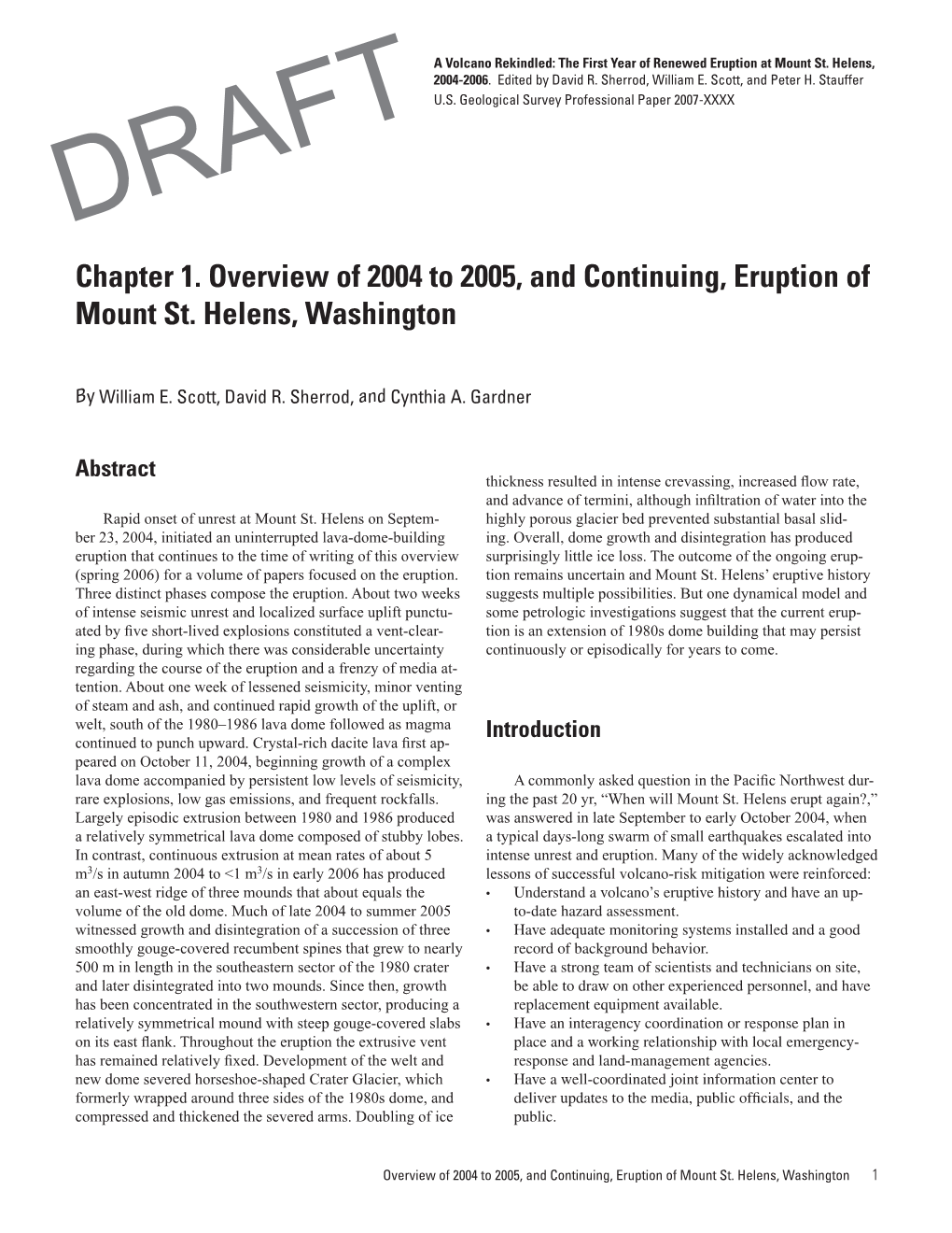 Chapter 1. Overview of 2004 to 2005, and Continuing, Eruption of Mount St. Helens, Washington