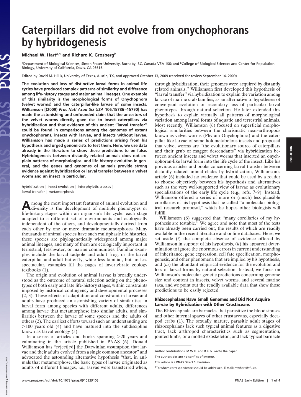 Caterpillars Did Not Evolve from Onychophorans by Hybridogenesis