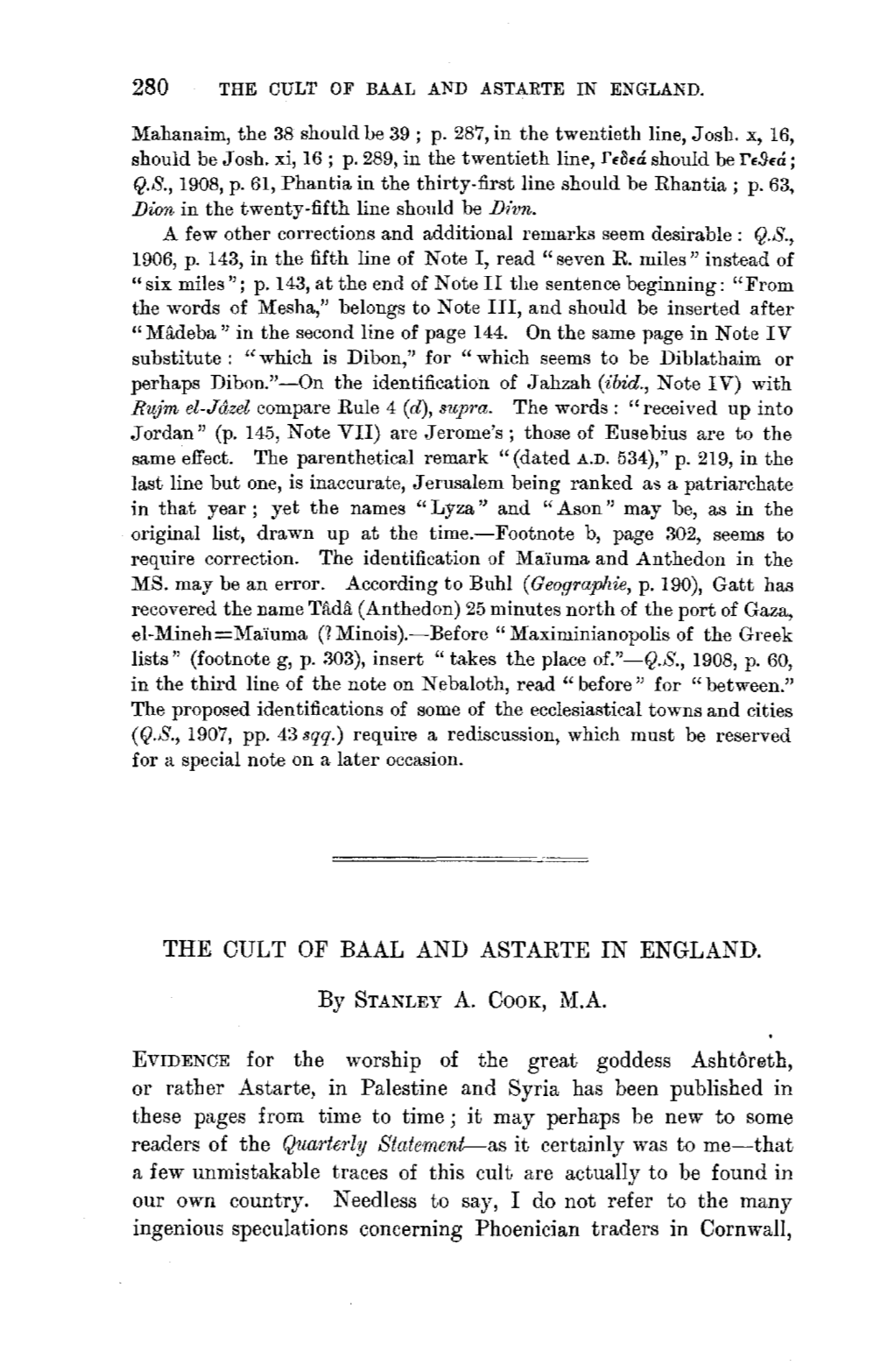 The Cult of Baal and Astarte in England