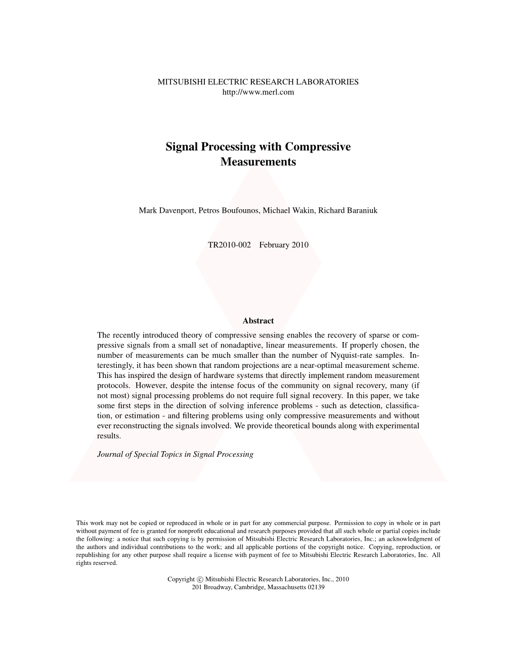 Signal Processing with Compressive Measurements